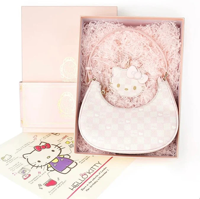 Hellokitty Pink Clutch Tote Handbags With Mirrored Bag Charms Zipper Closure Crossbody Bags Shoulder Purse Handbag for Women