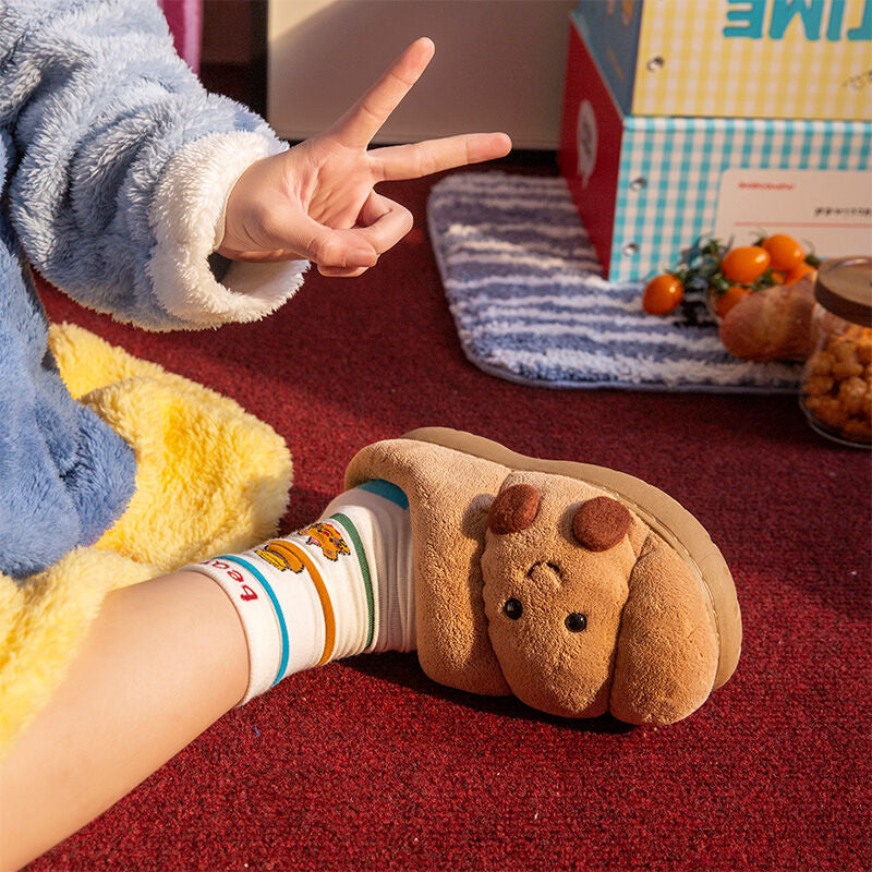 Croissant Jellycat Fuzzy Scuff Slippers Soft Comfy Memory Foam Non-slip Indoor House Shoes