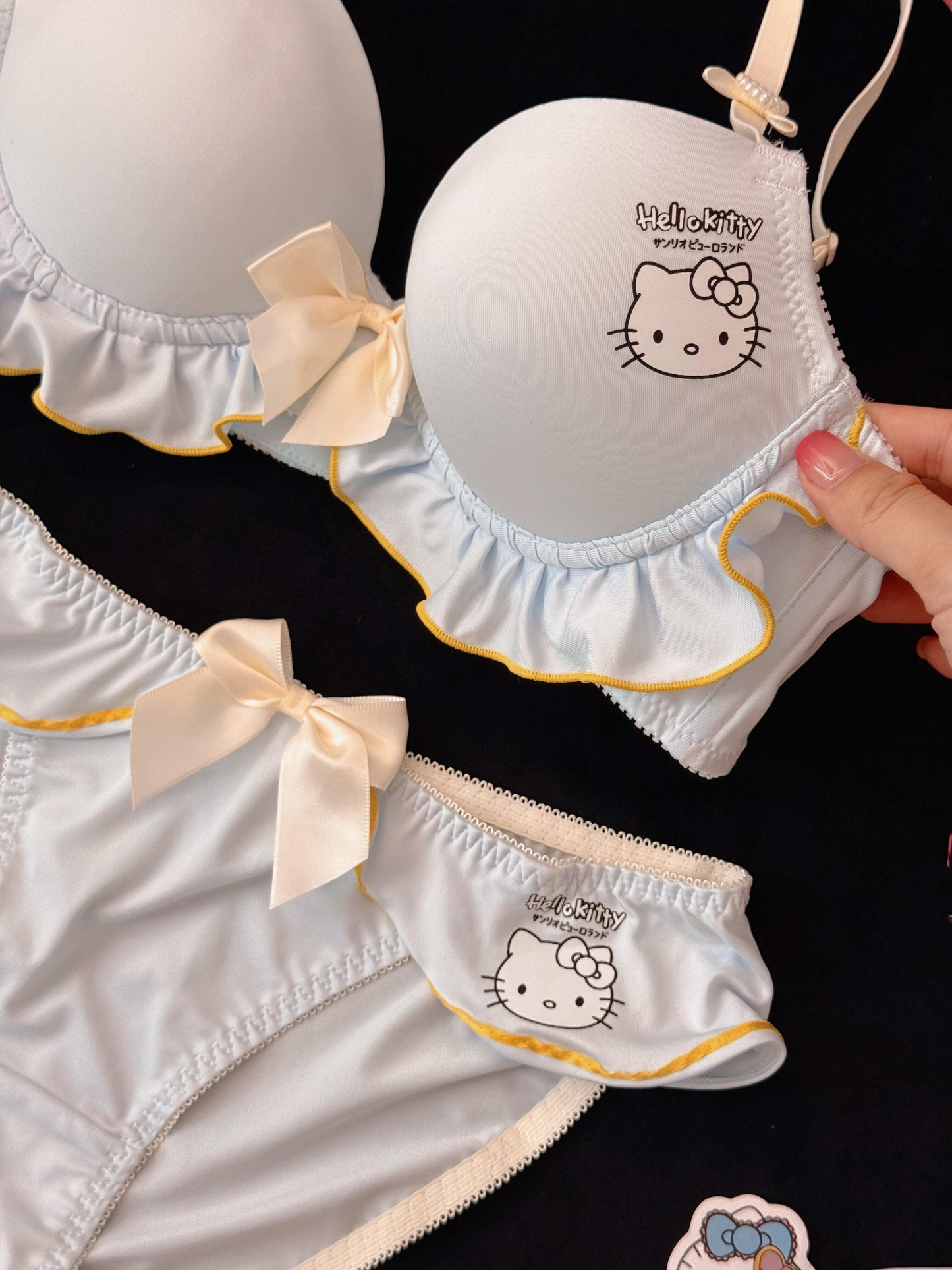 Hellokitty Underwire Cute Push Up Strappy Lingerie Set Panty Bra