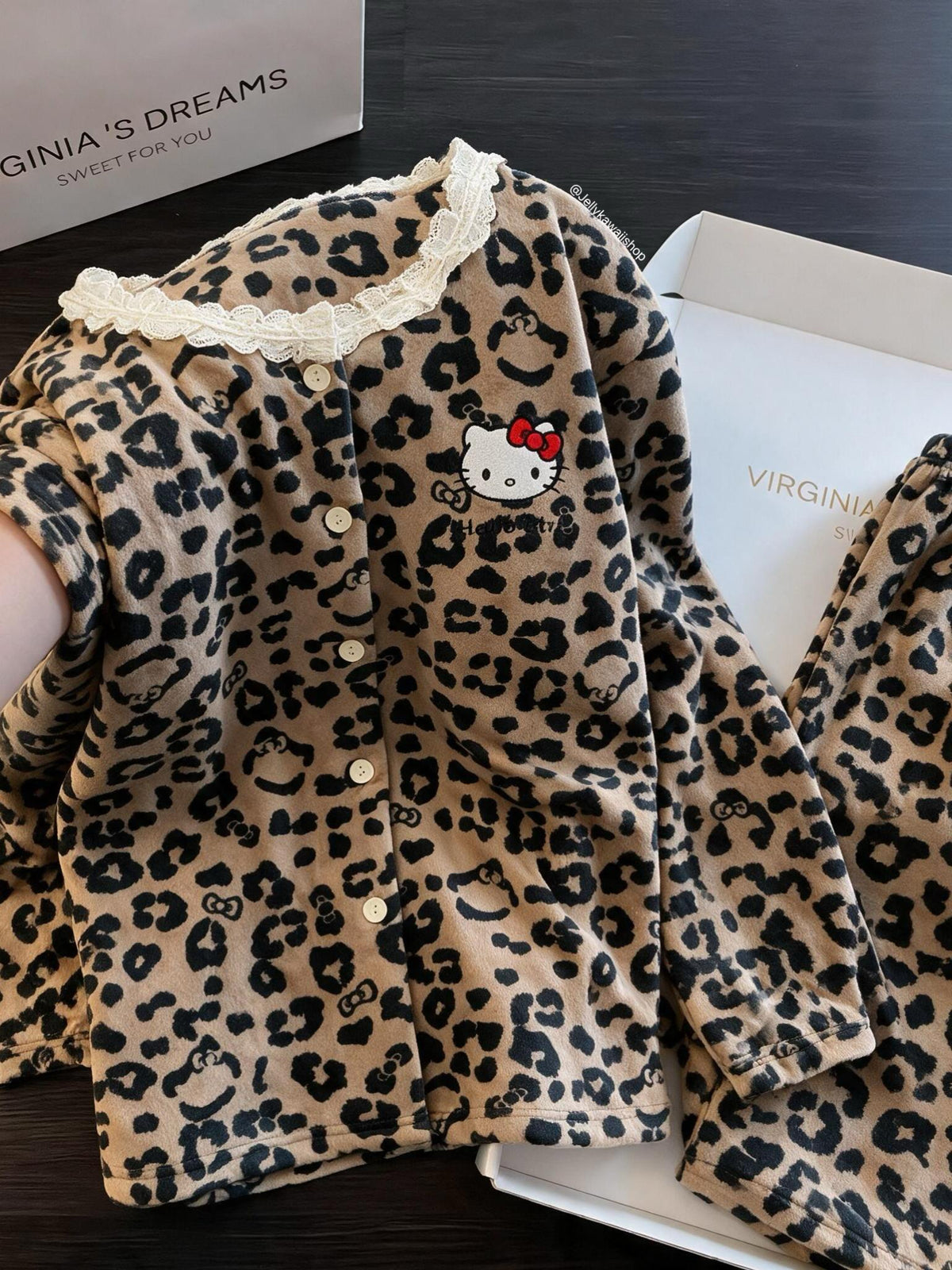 Hello Kitty Brown Leopard Print Loungewear Fleece Pajamas