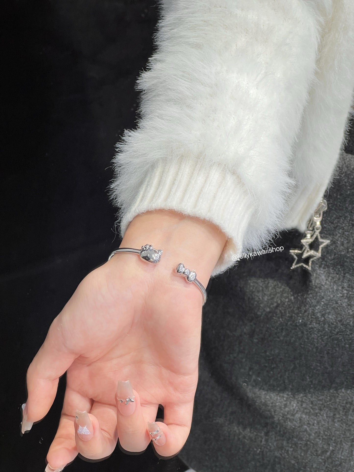 HelloKitty Sterling Silver Open Bangle Adjustable Bracelets