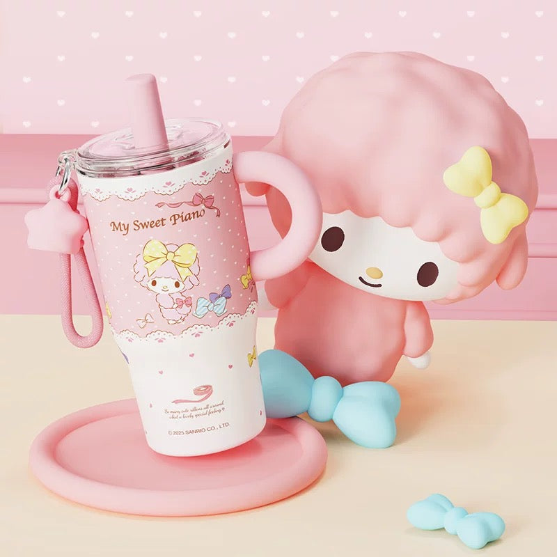 Hellokitty 580ml Tumbler with Handle Stainless Steel Insulated Cup with Lid & Straw Water Bottle Cupholder Friendly Women Travel Mug