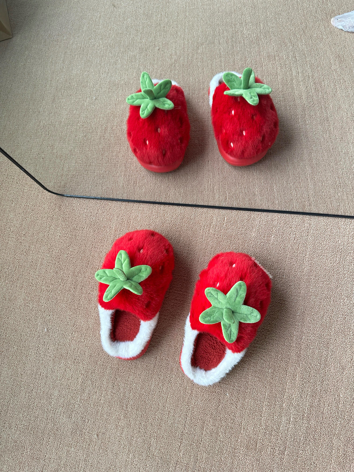 Girly Fuzzy Fluffy Comfy Plush Strawberry Slippers