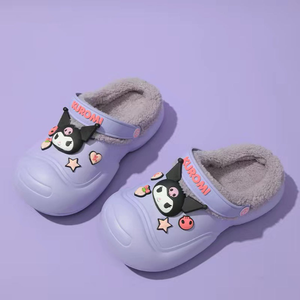 Sanrio Slides Fuzzy for Women Slippers Winter Warm Plush Comfy Non-Slip Waterproof House Cloud Slide Slippers for Indoor Outdoor