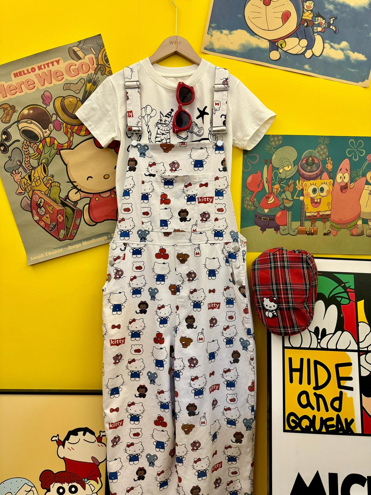 Hellokitty White Denim Jumpsuits for Women Casual Sleeveless Overalls Jeans Pants Jumpers with Pockets