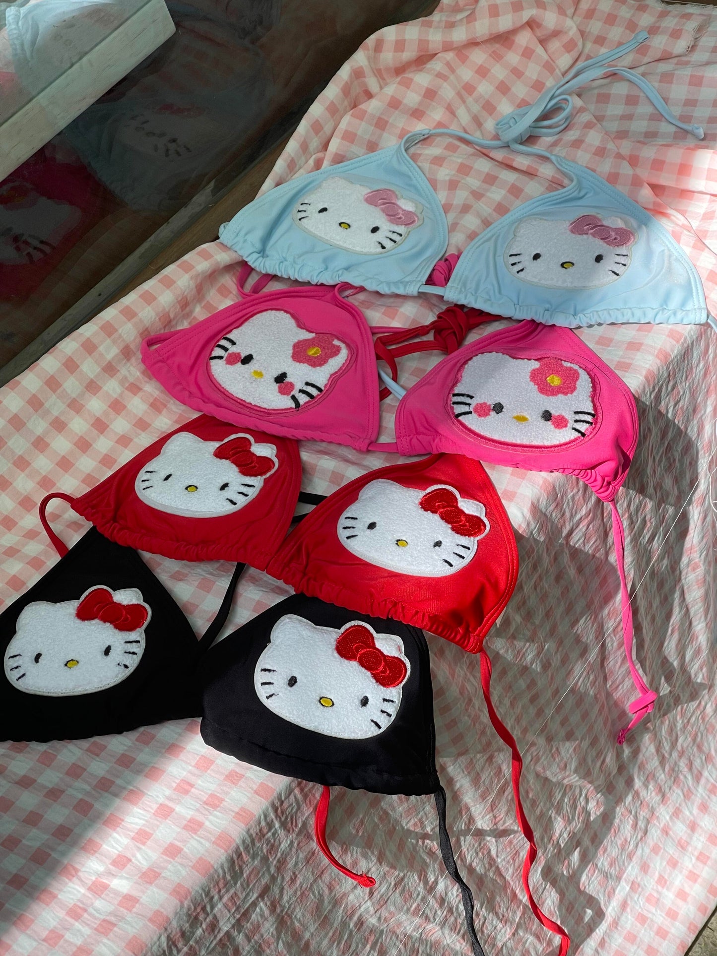 Hellokitty Women's Halter Tie Side Triangle Bikini Set high Cut 2 Piece Bikini Swimsuit Bathing Suit