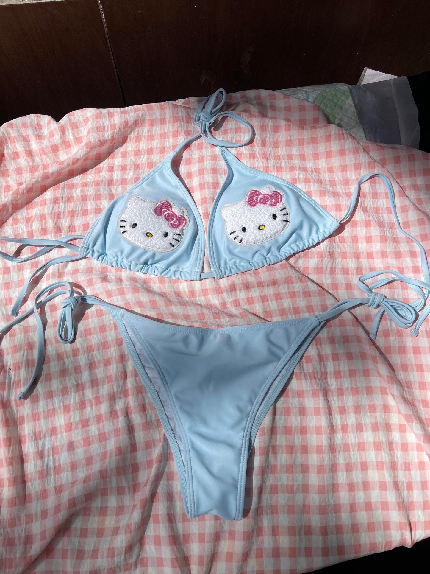 Hellokitty Women's Halter Tie Side Triangle Bikini Set high Cut 2 Piece Bikini Swimsuit Bathing Suit