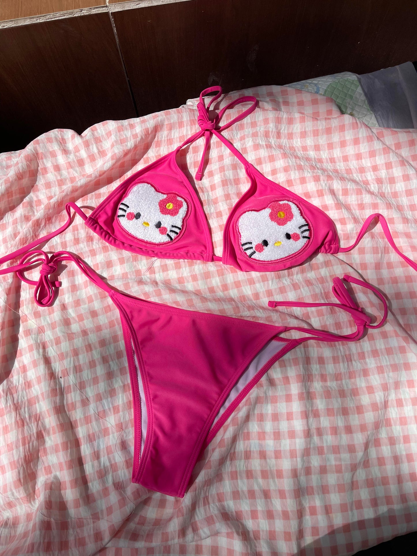 Hellokitty Women's Halter Tie Side Triangle Bikini Set high Cut 2 Piece Bikini Swimsuit Bathing Suit