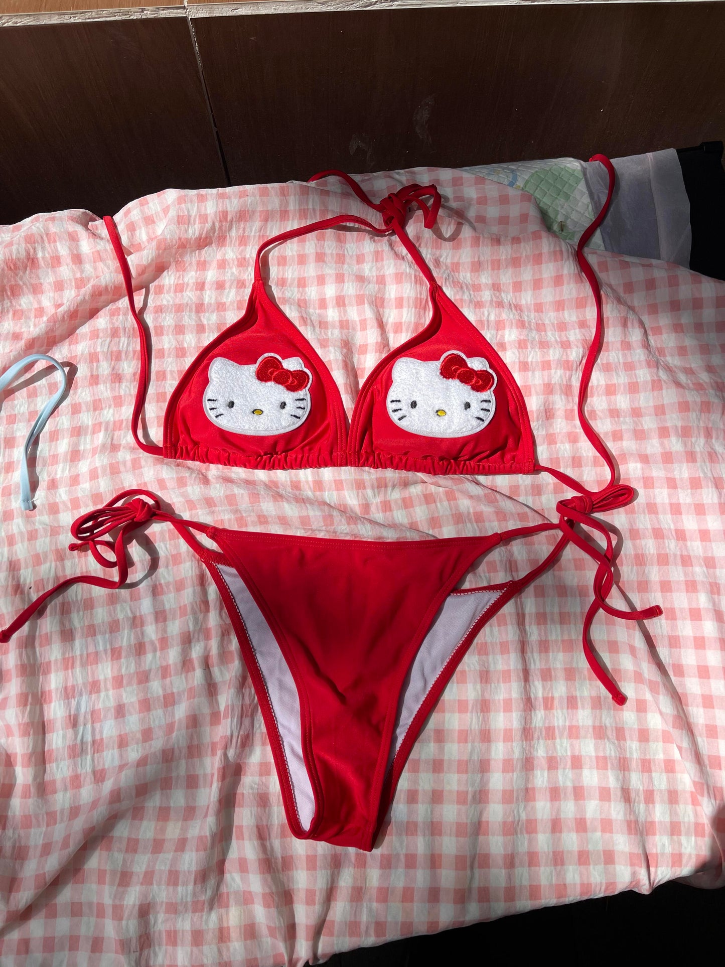 Hellokitty Women's Halter Tie Side Triangle Bikini Set high Cut 2 Piece Bikini Swimsuit Bathing Suit