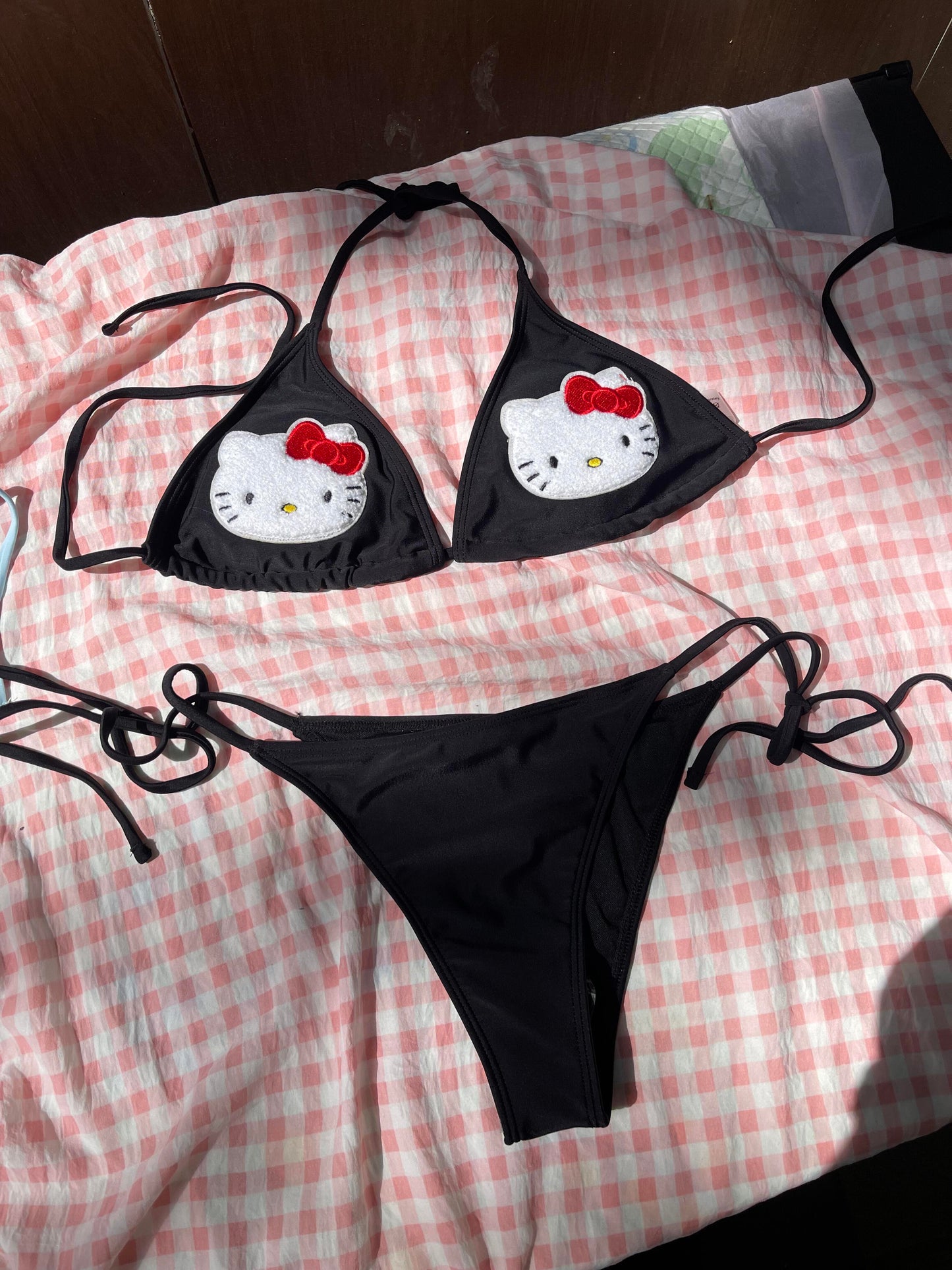 Hellokitty Women's Halter Tie Side Triangle Bikini Set high Cut 2 Piece Bikini Swimsuit Bathing Suit