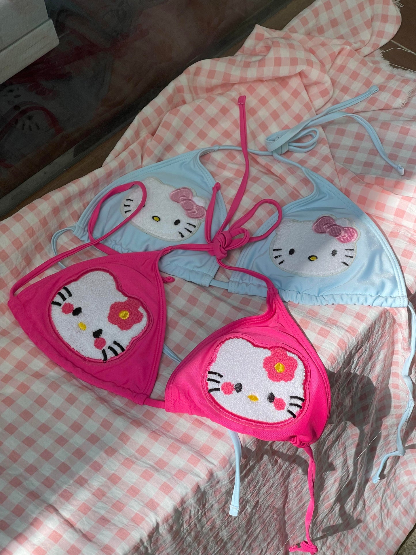 Hellokitty Women's Halter Tie Side Triangle Bikini Set high Cut 2 Piece Bikini Swimsuit Bathing Suit