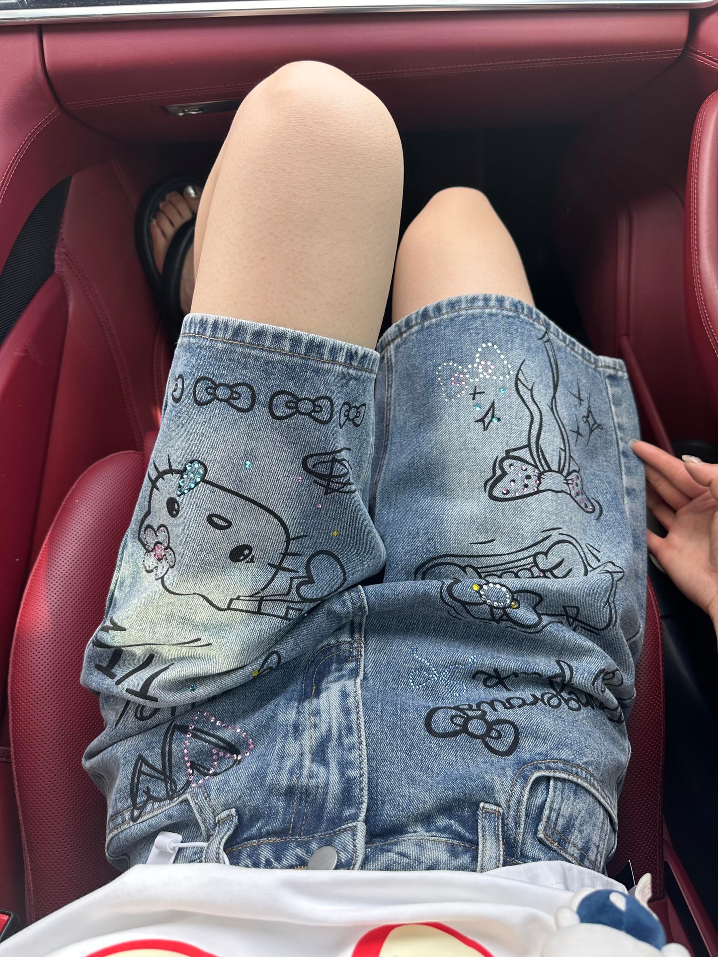 Hellokitty Denim Short Casual Jeans Pants with Pockets