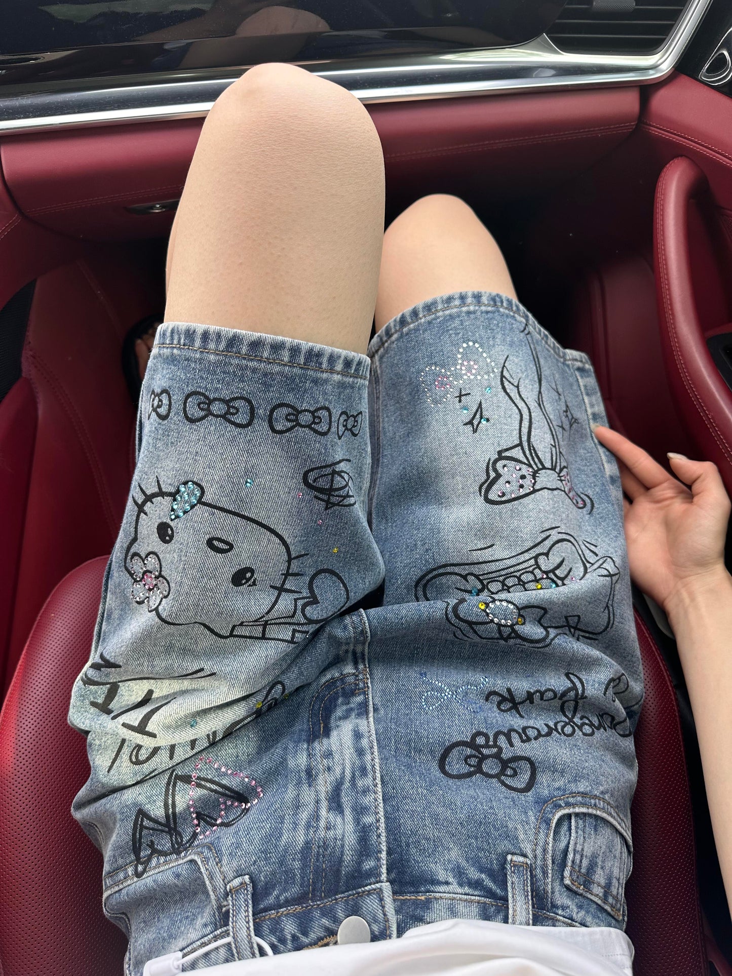 Hellokitty Denim Short Casual Jeans Pants with Pockets