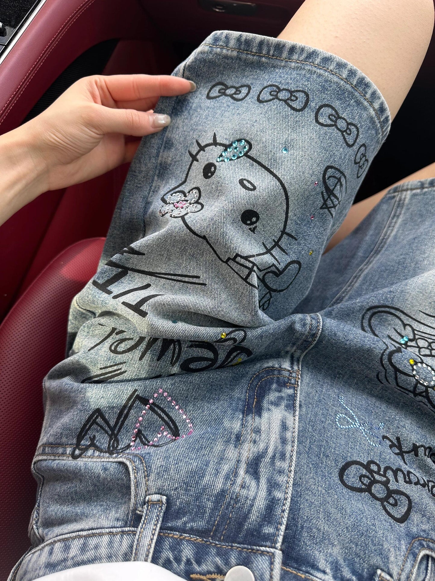 Hellokitty Denim Short Casual Jeans Pants with Pockets