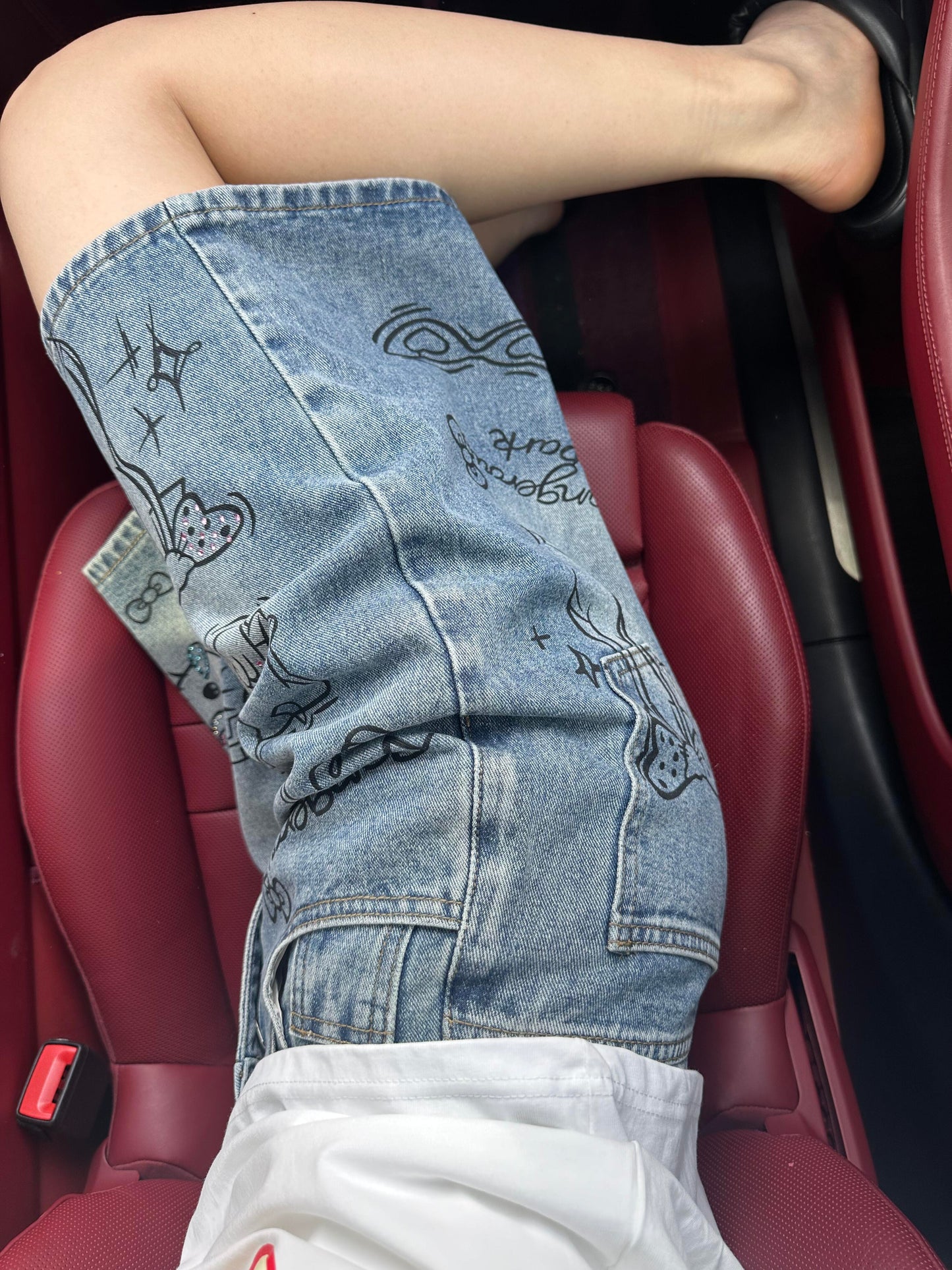 Hellokitty Denim Short Casual Jeans Pants with Pockets