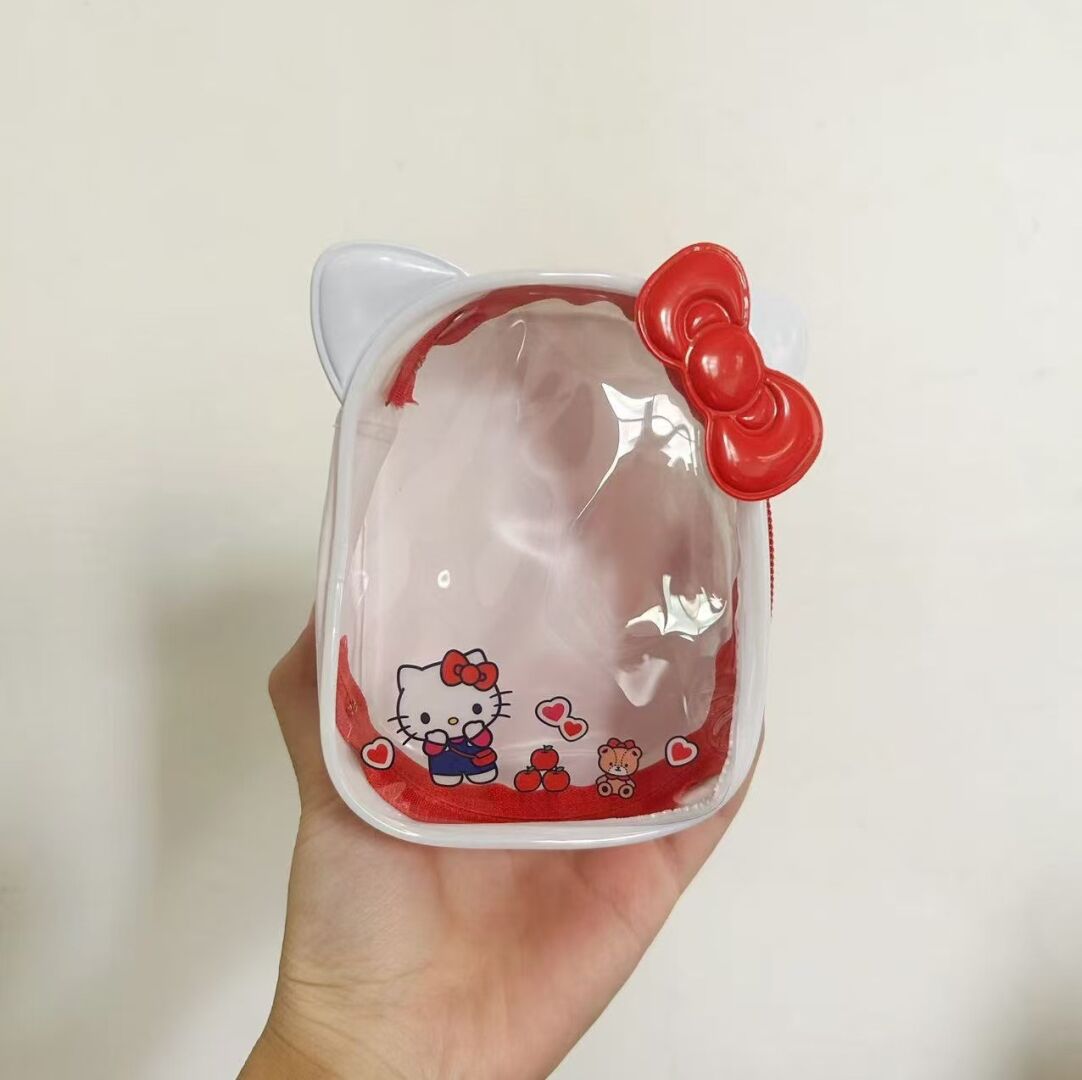 Sanrio Clear Figure Display Bag with Keychain Portable Small Doll Storage Hanging Blind Boxes Organizer Zipper Closure Dustproof Collectibles Case