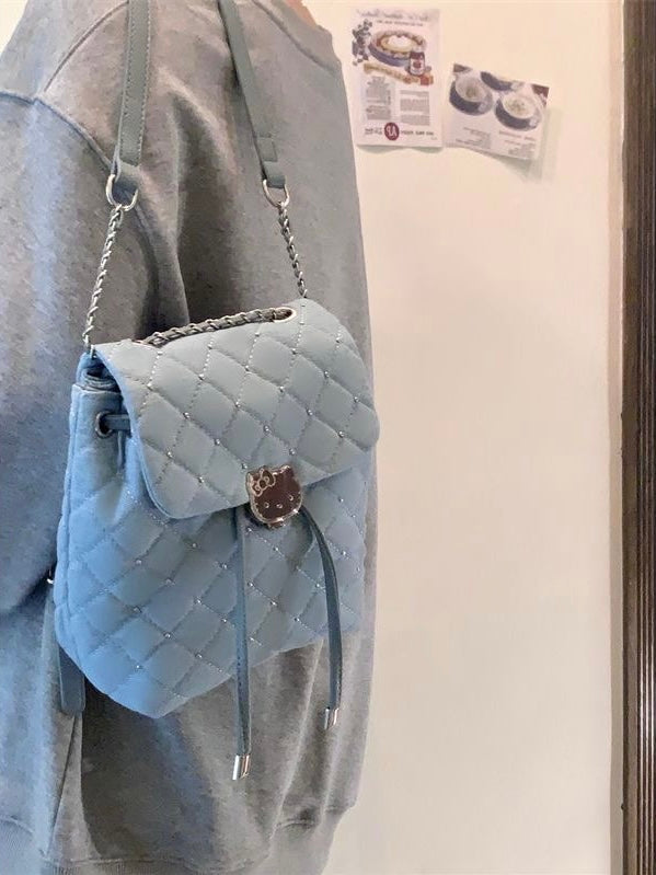 Hellokitty Rhinestone Embroidery Line Denim Shoulder Bag Cute Chain Backpack
