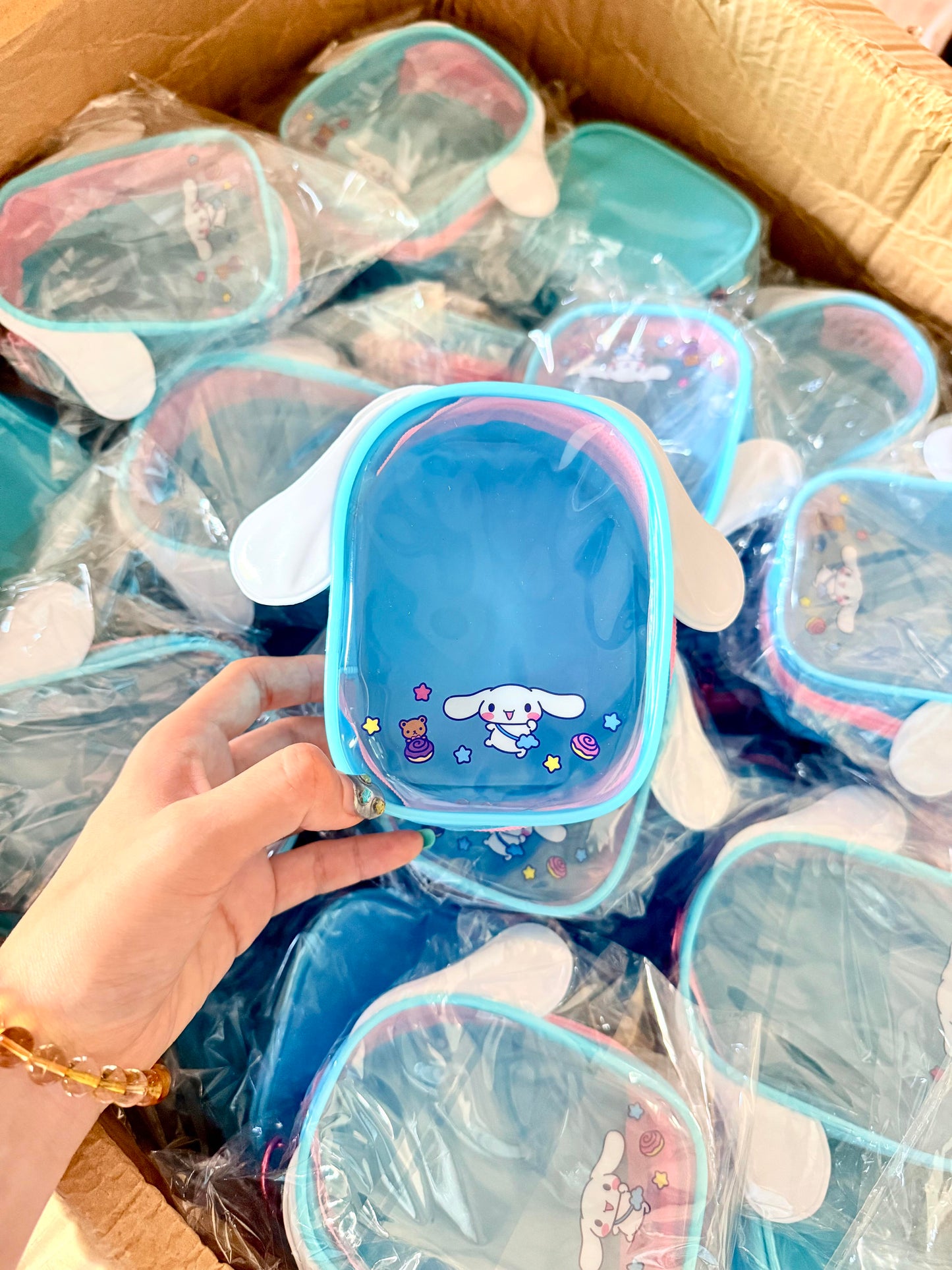 Sanrio Clear Figure Display Bag with Keychain Portable Small Doll Storage Hanging Blind Boxes Organizer Zipper Closure Dustproof Collectibles Case