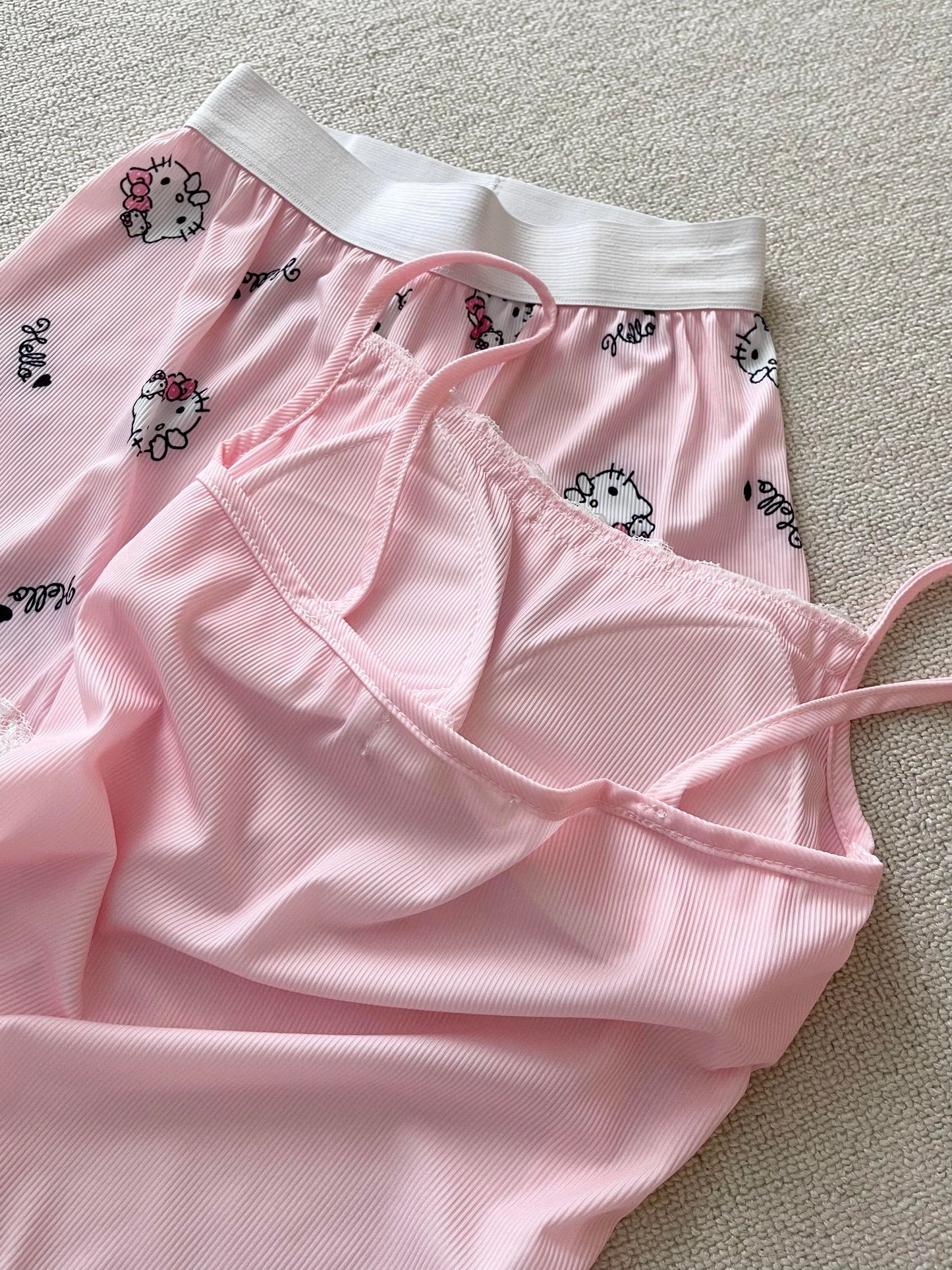 Hellokitty Pink Lace Pajama Set for Women 2 Piece Lingerie Sleepwear Camisole Pj Shorts Set Nightwear