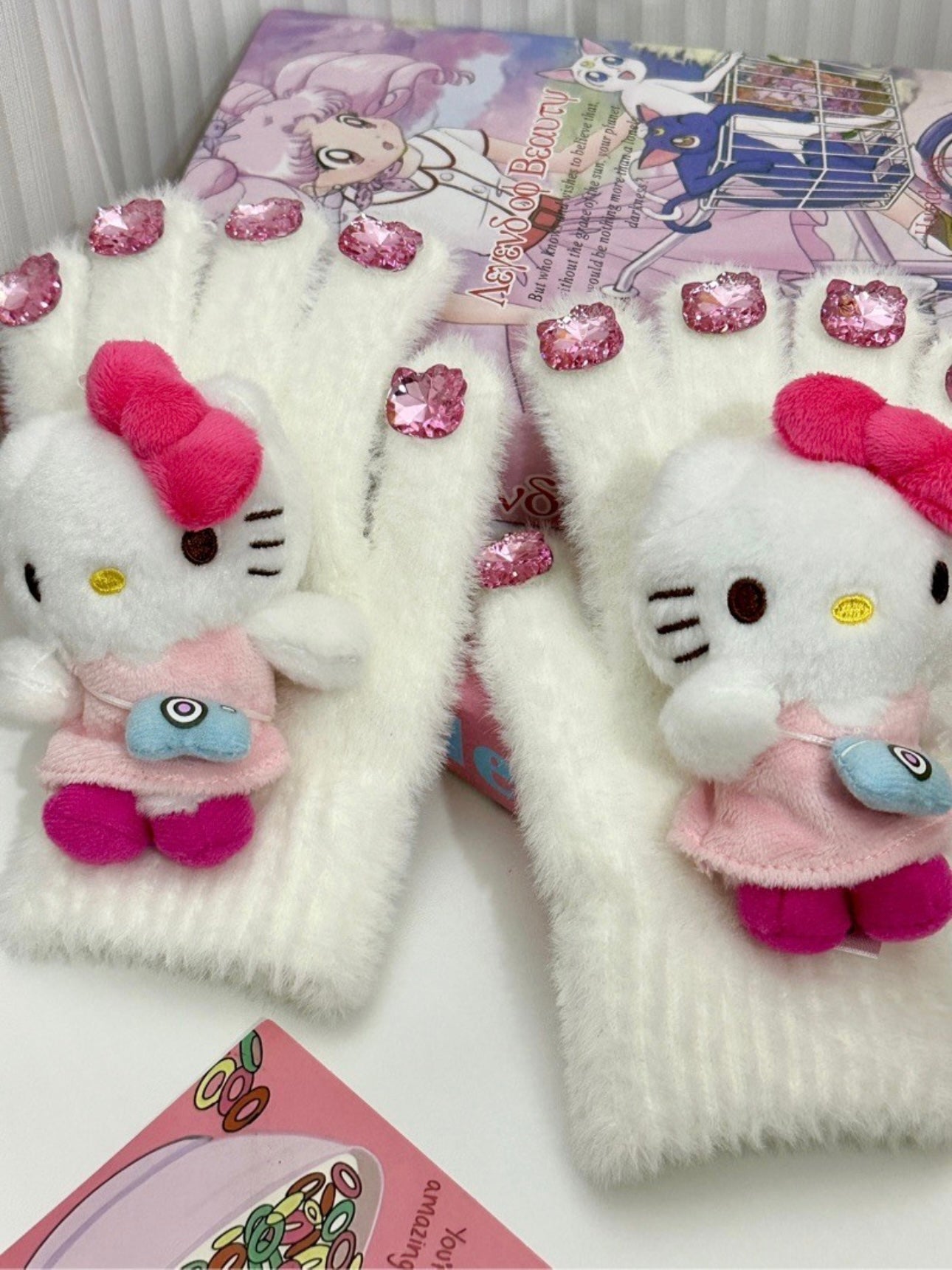 Hellokitty Plush Warm Gloves Women Autumn Winter Cute Winter Cycling Knitting Gloves Mittens