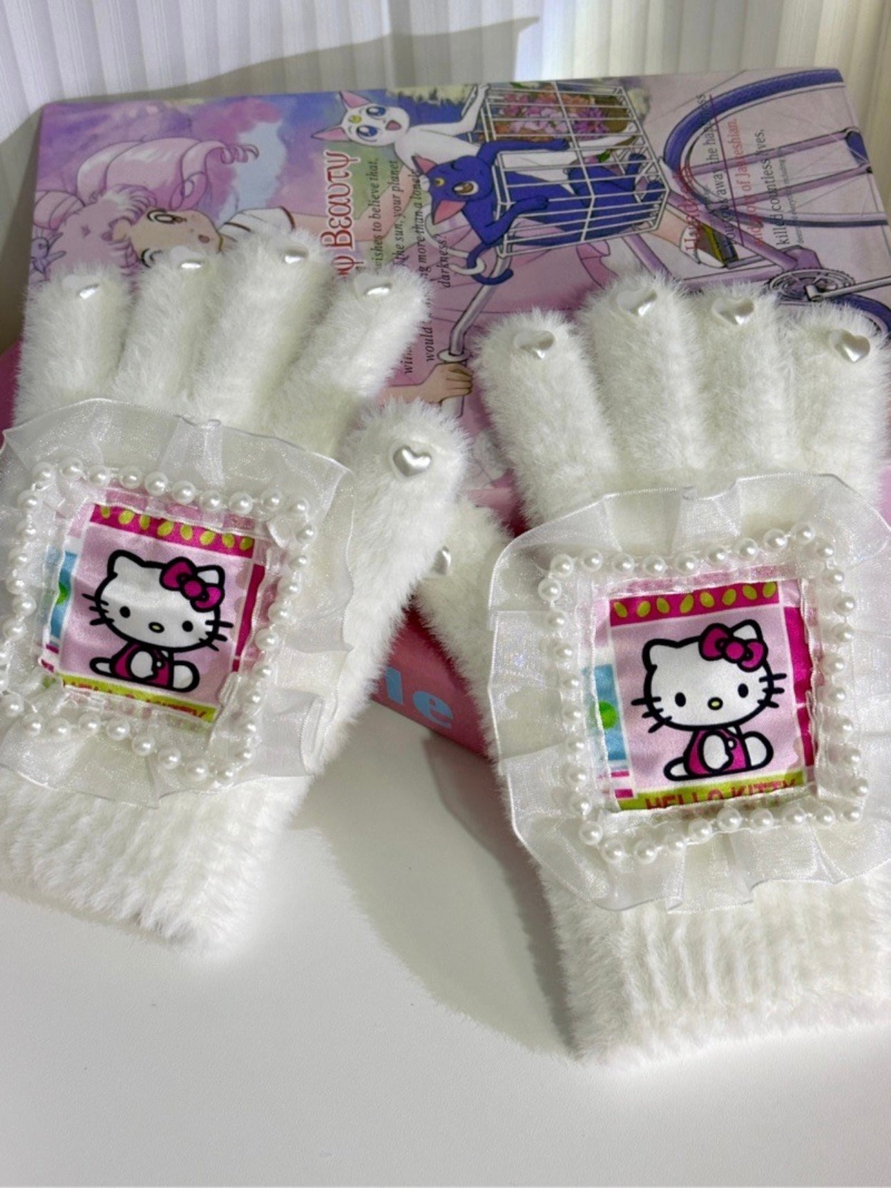 Hellokitty Plush Warm Gloves Women Autumn Winter Cute Winter Cycling Knitting Gloves Mittens