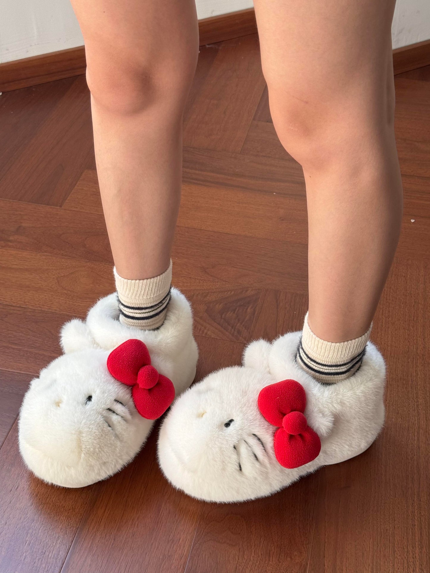 Hellokitty White Cute Fur Winter Boots Fluffy Boots Shoes