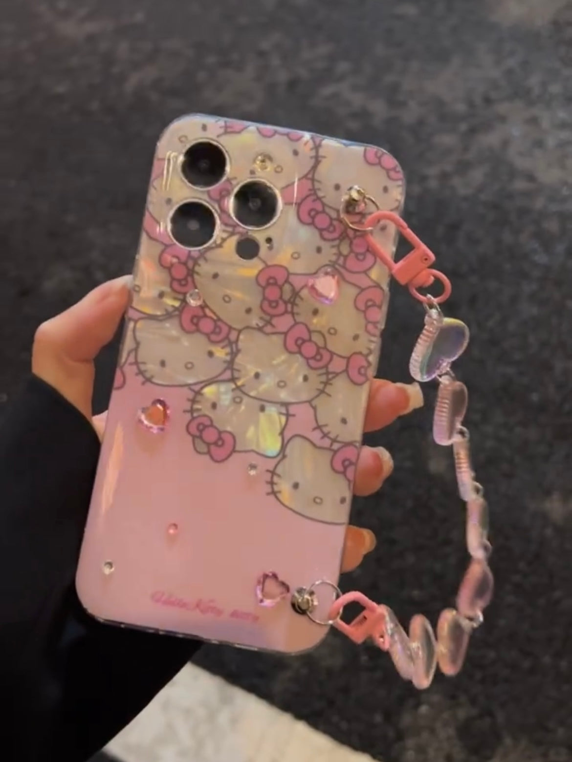 Hellokitty Glitter Pearly-Lustre Shell Pattern Phone Case Compatible with iPhone