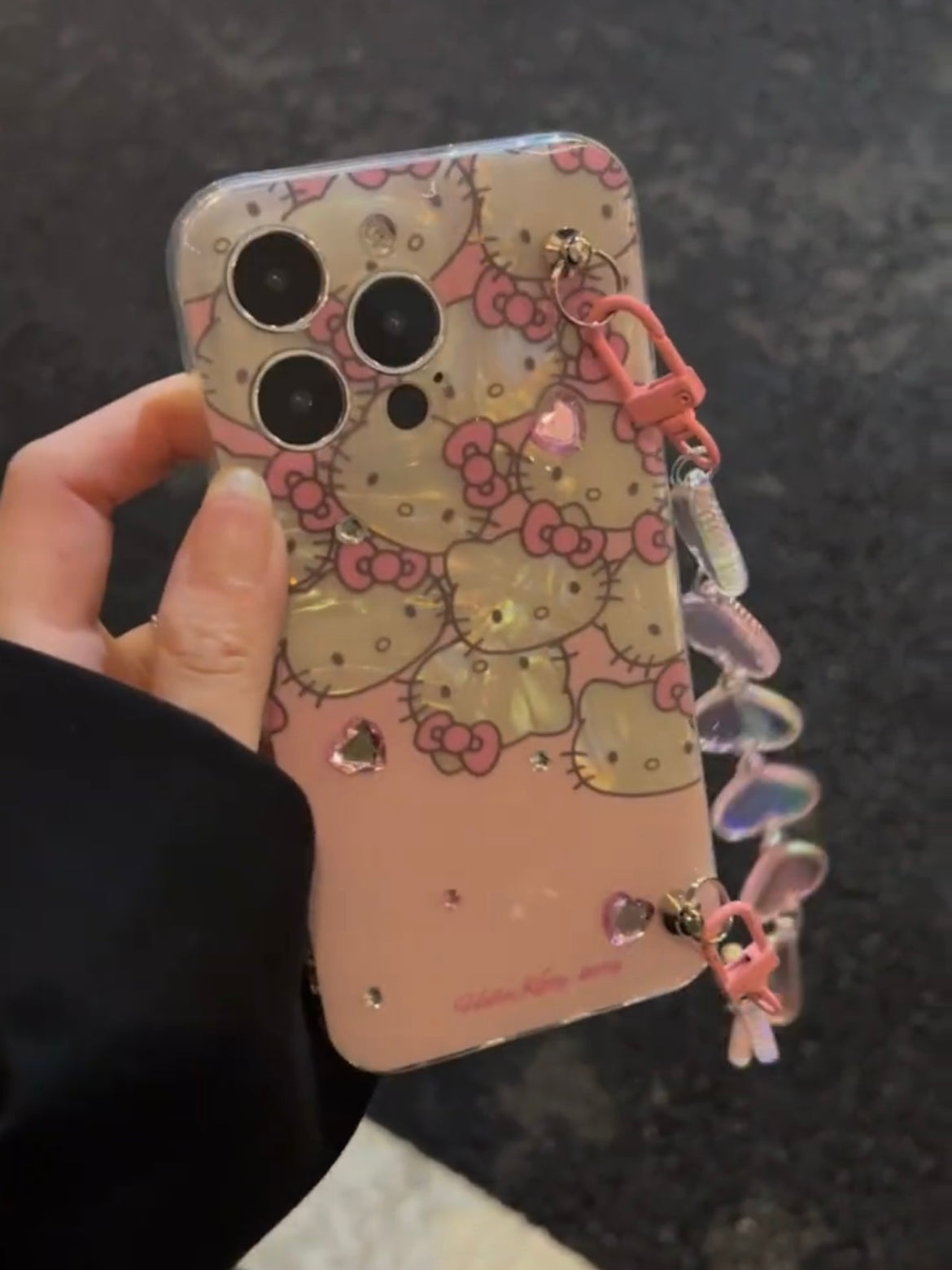 Hellokitty Glitter Pearly-Lustre Shell Pattern Phone Case Compatible with iPhone