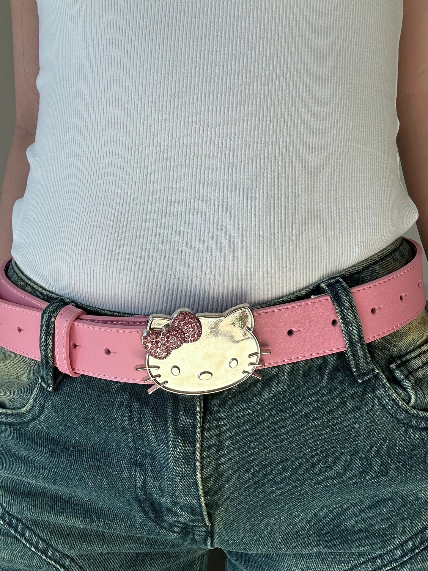 Hellokitty Rhinestone Belt Y2k Belt Cowgirl Leather Belt for Women