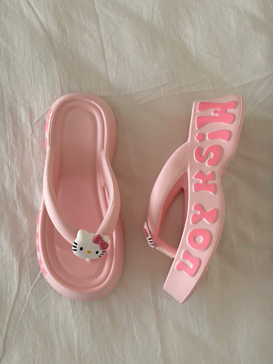 Hellokitty 6cm Sandals Cute Slippers Non-Slip Flip Flops Chunky Slippers