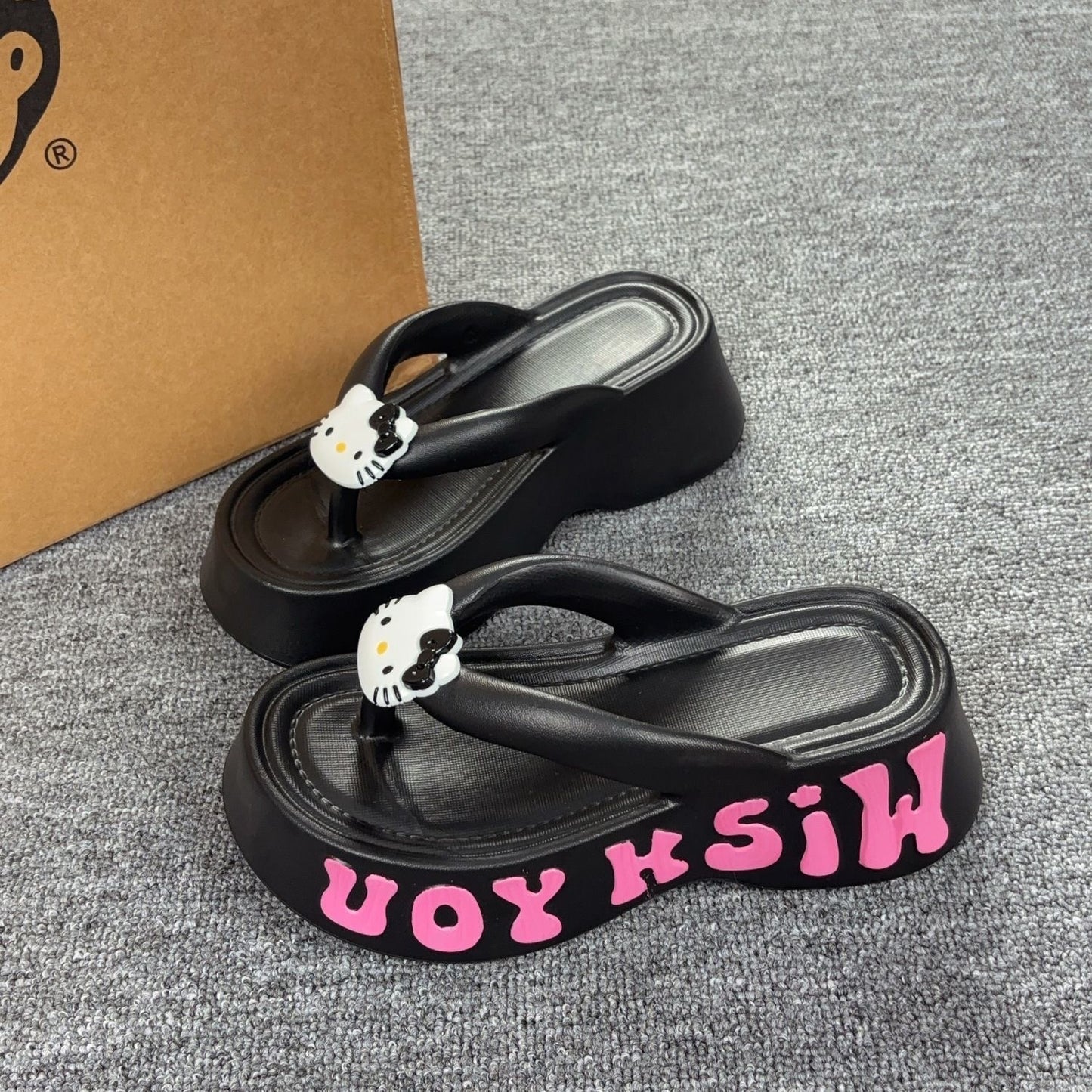 Hellokitty 6cm Sandals Cute Slippers Non-Slip Flip Flops Chunky Slippers