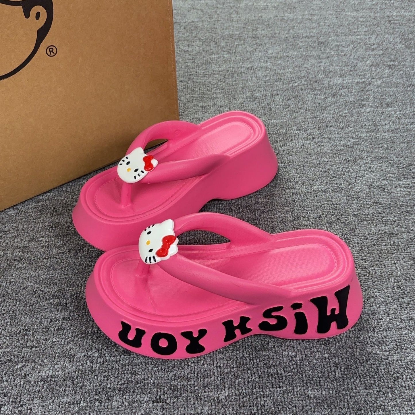 Hellokitty 6cm Sandals Cute Slippers Non-Slip Flip Flops Chunky Slippers