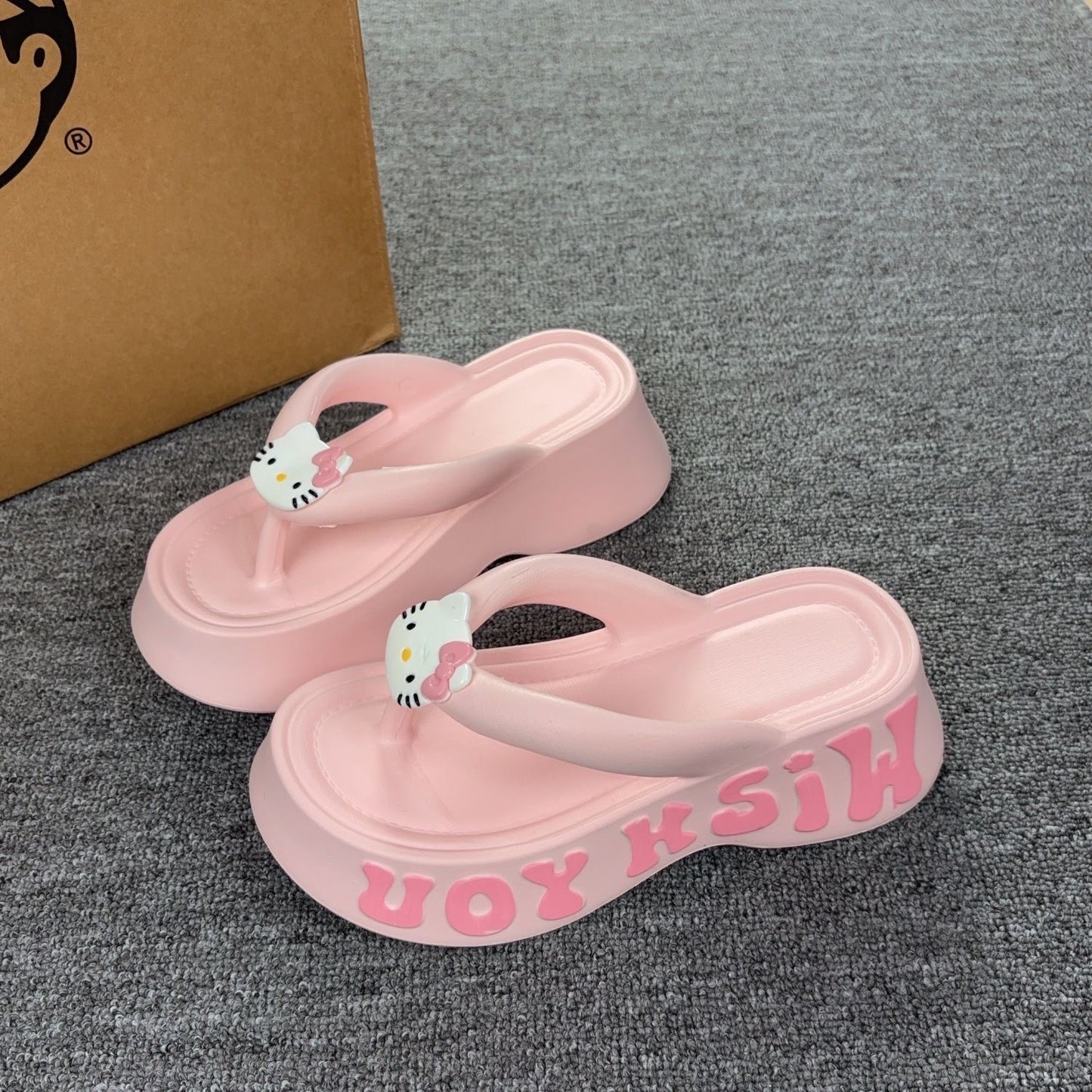 Hellokitty 6cm Sandals Cute Slippers Non-Slip Flip Flops Chunky Slippers