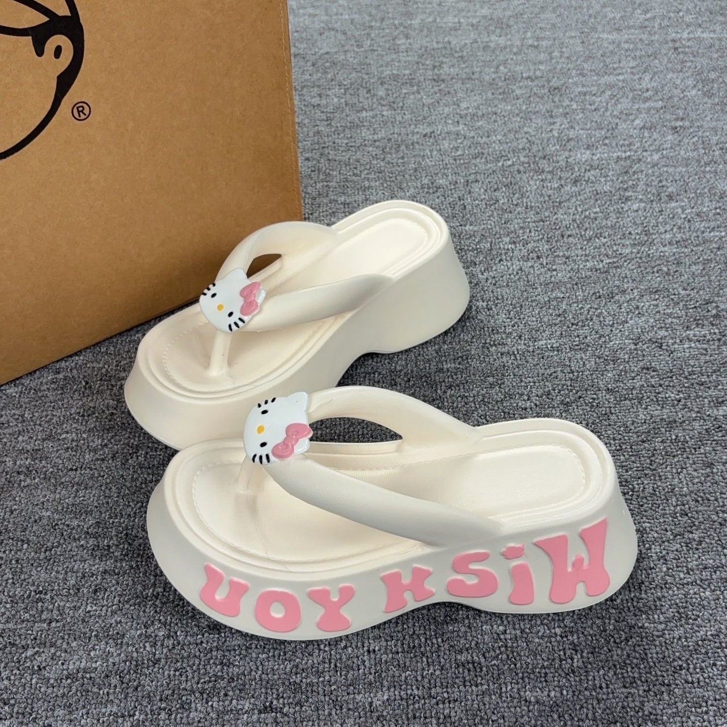 Hellokitty 6cm Sandals Cute Slippers Non-Slip Flip Flops Chunky Slippers
