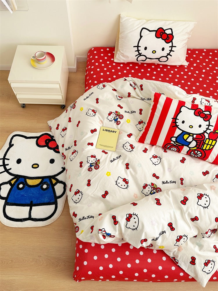 Hellokitty Duvet Cover Queen Set Pure Cotton Women Girl Quilt Cover Bedding Set 4 PCS 1 Queen Comfy Comforter Cover 2 Pillowcases 1 Bed sheet, no Comforter