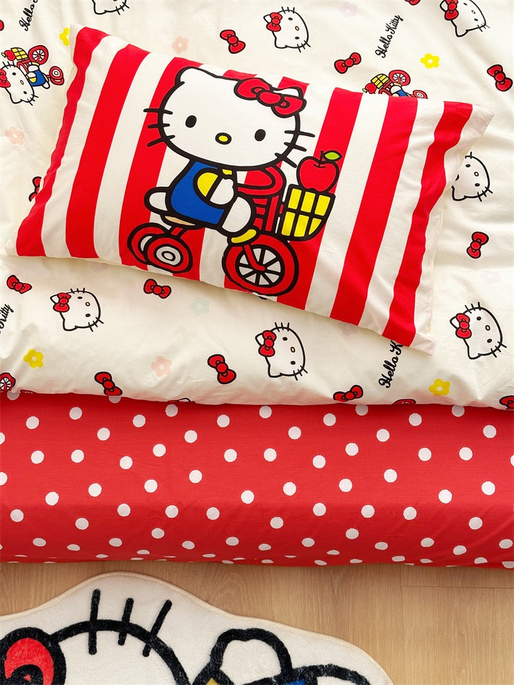 Hellokitty Duvet Cover Queen Set Pure Cotton Women Girl Quilt Cover Bedding Set 4 PCS 1 Queen Comfy Comforter Cover 2 Pillowcases 1 Bed sheet, no Comforter