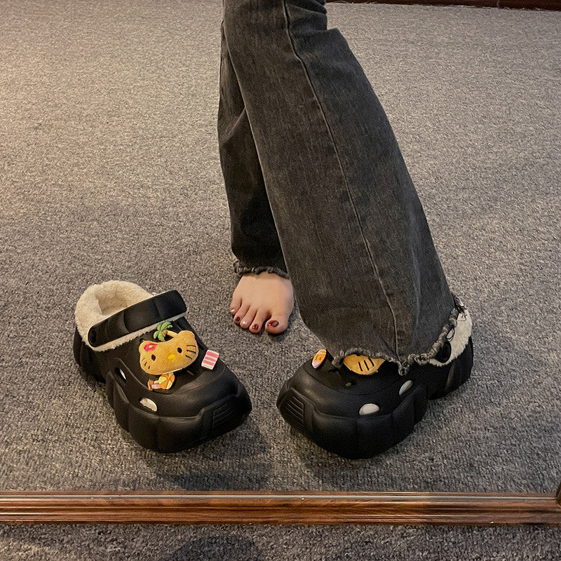 Hellokitty Fur Lined Clogs Waterproof Winter Fuzzy Slippers for Women Indoor Outdoor