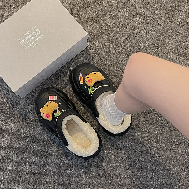 Hellokitty Fur Lined Clogs Waterproof Winter Fuzzy Slippers for Women Indoor Outdoor