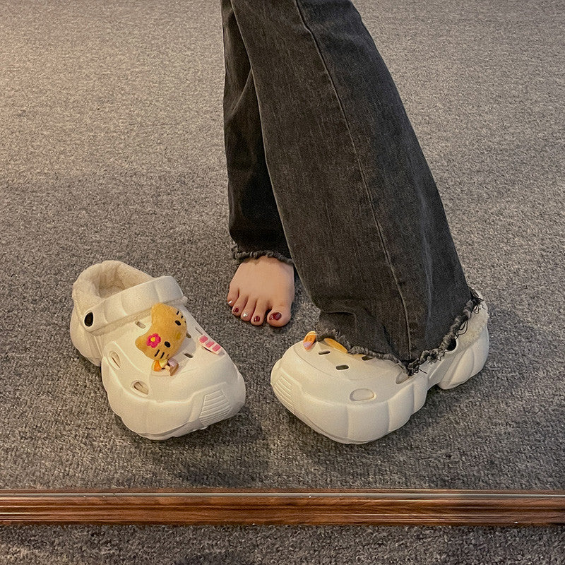 Hellokitty Fur Lined Clogs Waterproof Winter Fuzzy Slippers for Women Indoor Outdoor