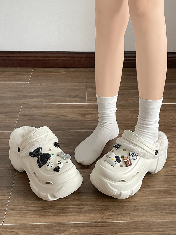 Hellokitty Fur Lined Clogs Waterproof Winter Fuzzy Slippers for Women Indoor Outdoor