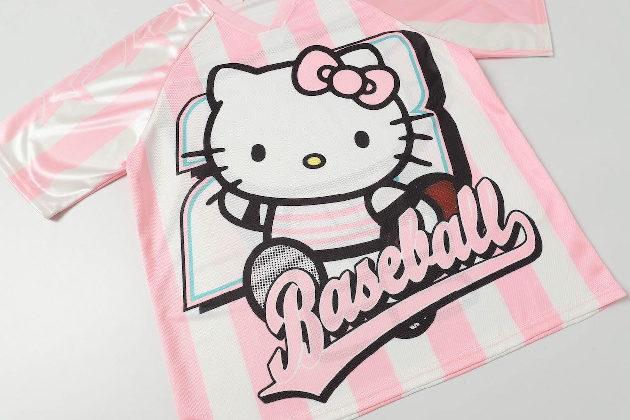 Hellokitty Cute Baseball Jersey Shirts Sports Uniform Summer Loose Short Sleeve Tops T-Shirts