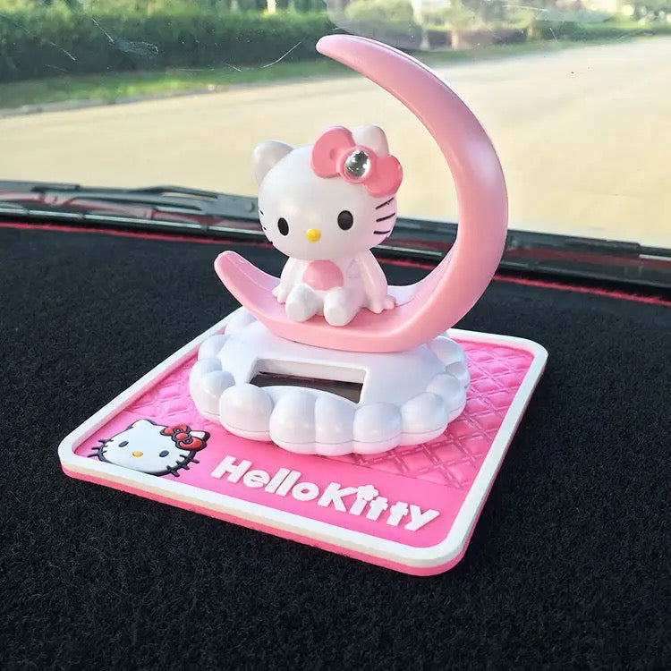Hellokitty Solar Powered Bobble Toy Animated Solar Bobble Head Toys Desk Top Car Interior Decor Ornament(with non-slip pad)
