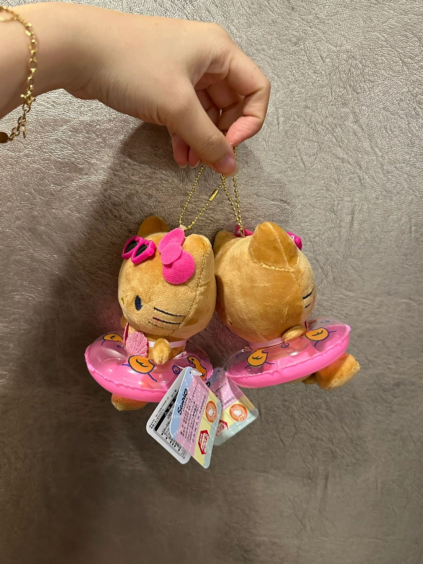 KT Tan Swimming Ring Plush Keychain|5in/12Cm Cute Pendant Doll Keyring Accessories Pendant Toy Girls Gift