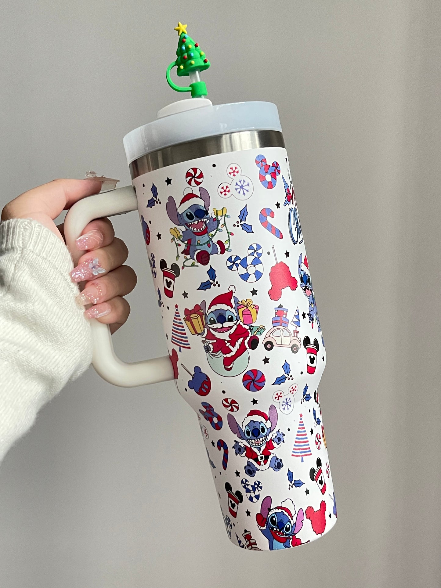 SipSweetie|Stitch Christmas In-Car Insulated Cup 1200 ml Tumbler with Handle Stainless Steel Insulated Cup with Lid #0004