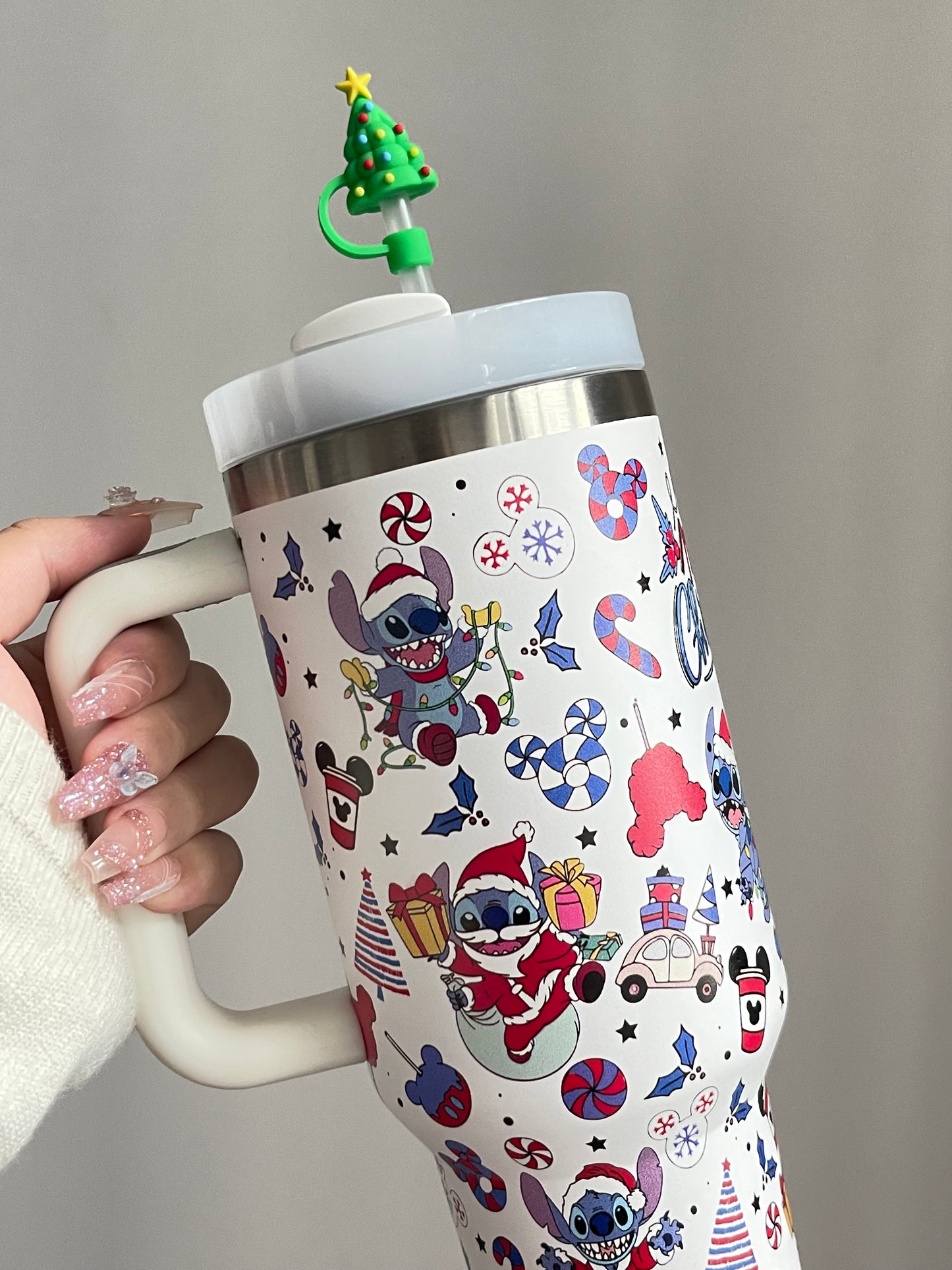 SipSweetie|Stitch Christmas In-Car Insulated Cup 1200 ml Tumbler with Handle Stainless Steel Insulated Cup with Lid #0004