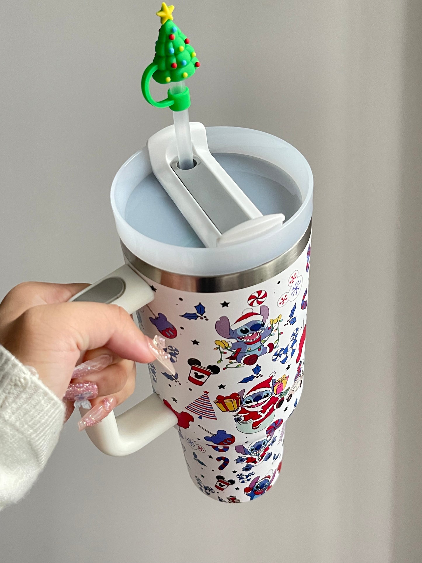 SipSweetie|Stitch Christmas In-Car Insulated Cup 1200 ml Tumbler with Handle Stainless Steel Insulated Cup with Lid #0004