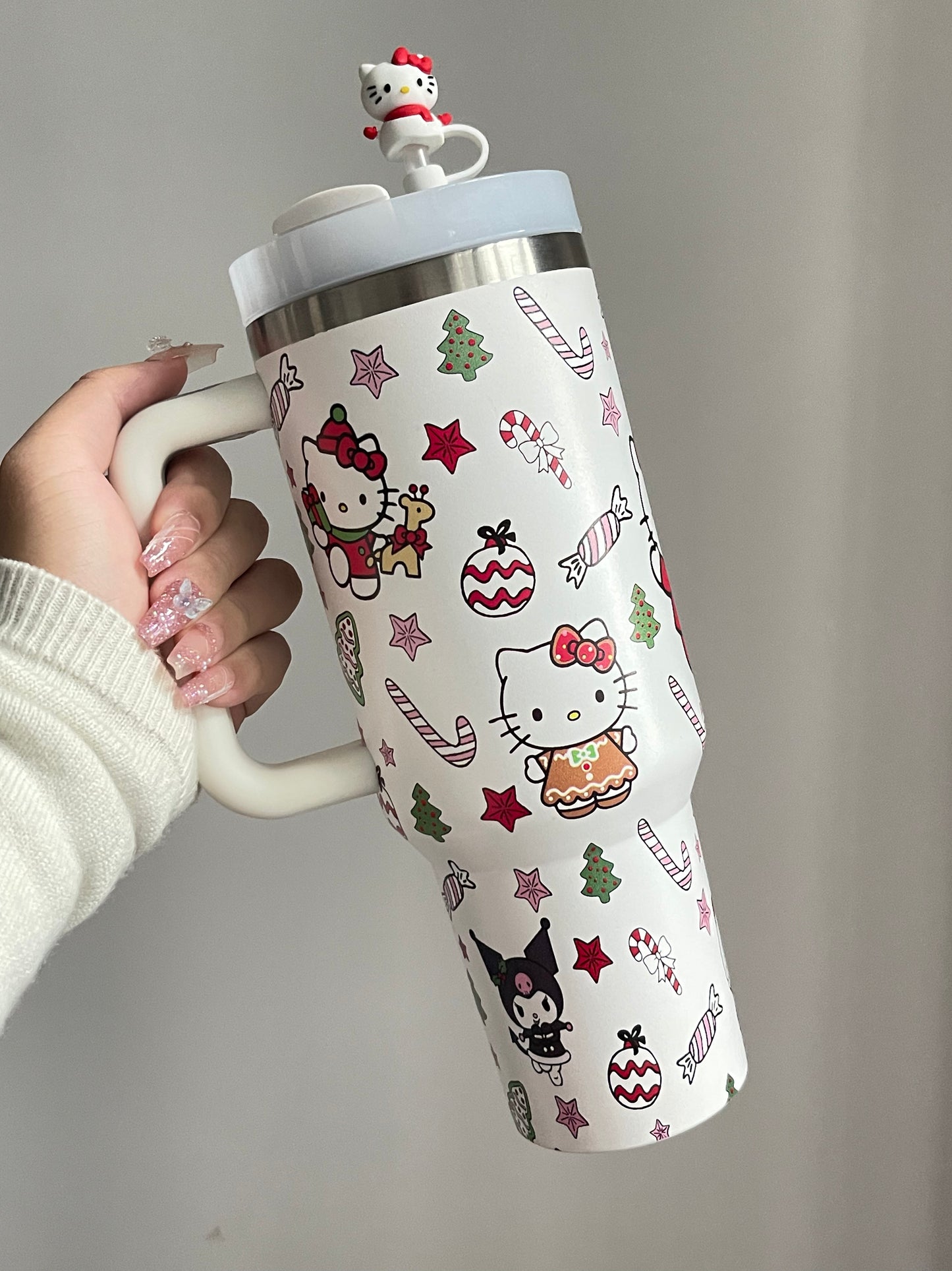 SipSweetie|Hellokitty Christmas In-Car Insulated Cup 1200 ml Tumbler with Handle Stainless Steel Insulated Cup with Lid #0005