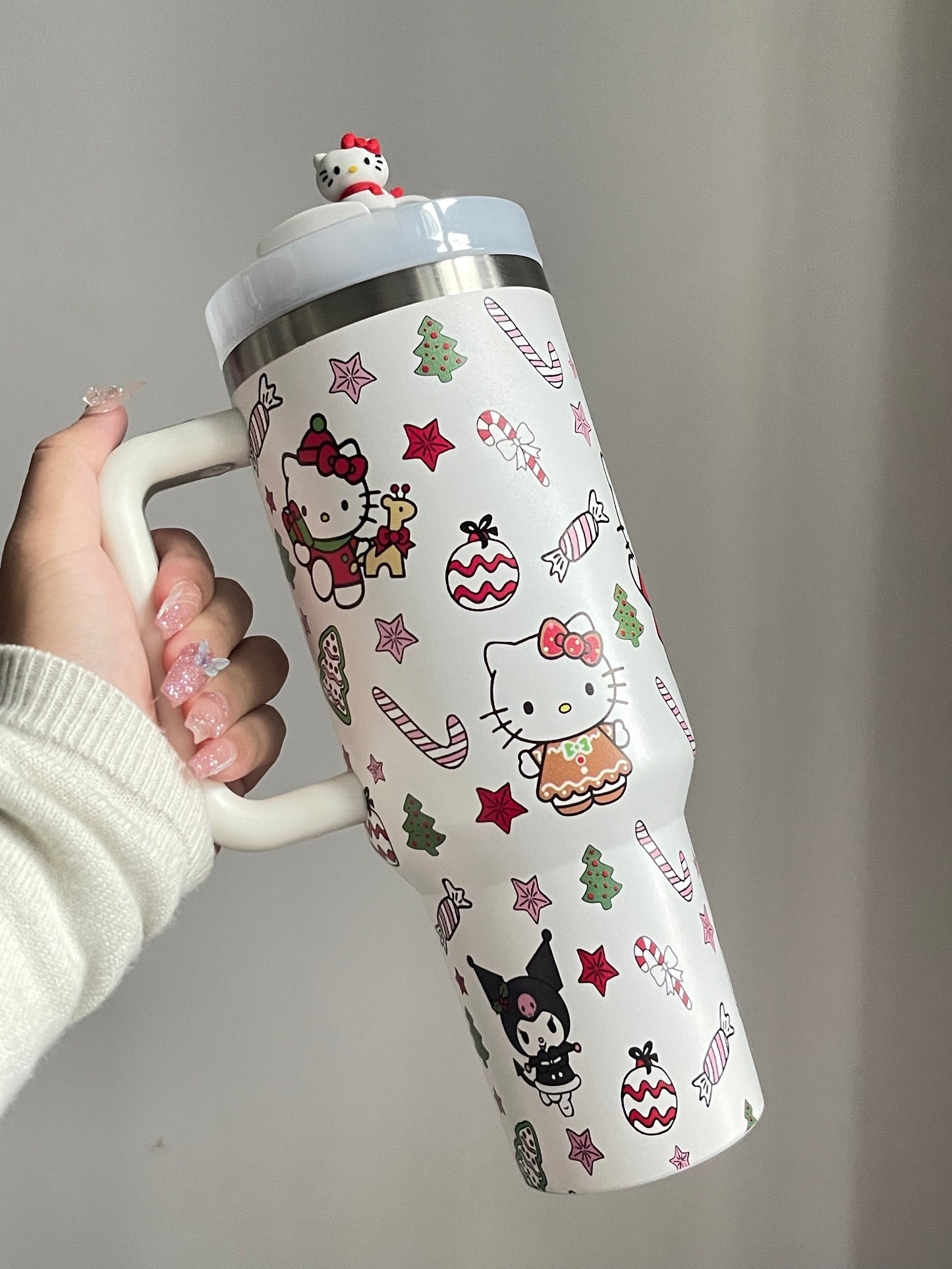 SipSweetie|Hellokitty Christmas In-Car Insulated Cup 1200 ml Tumbler with Handle Stainless Steel Insulated Cup with Lid #0005