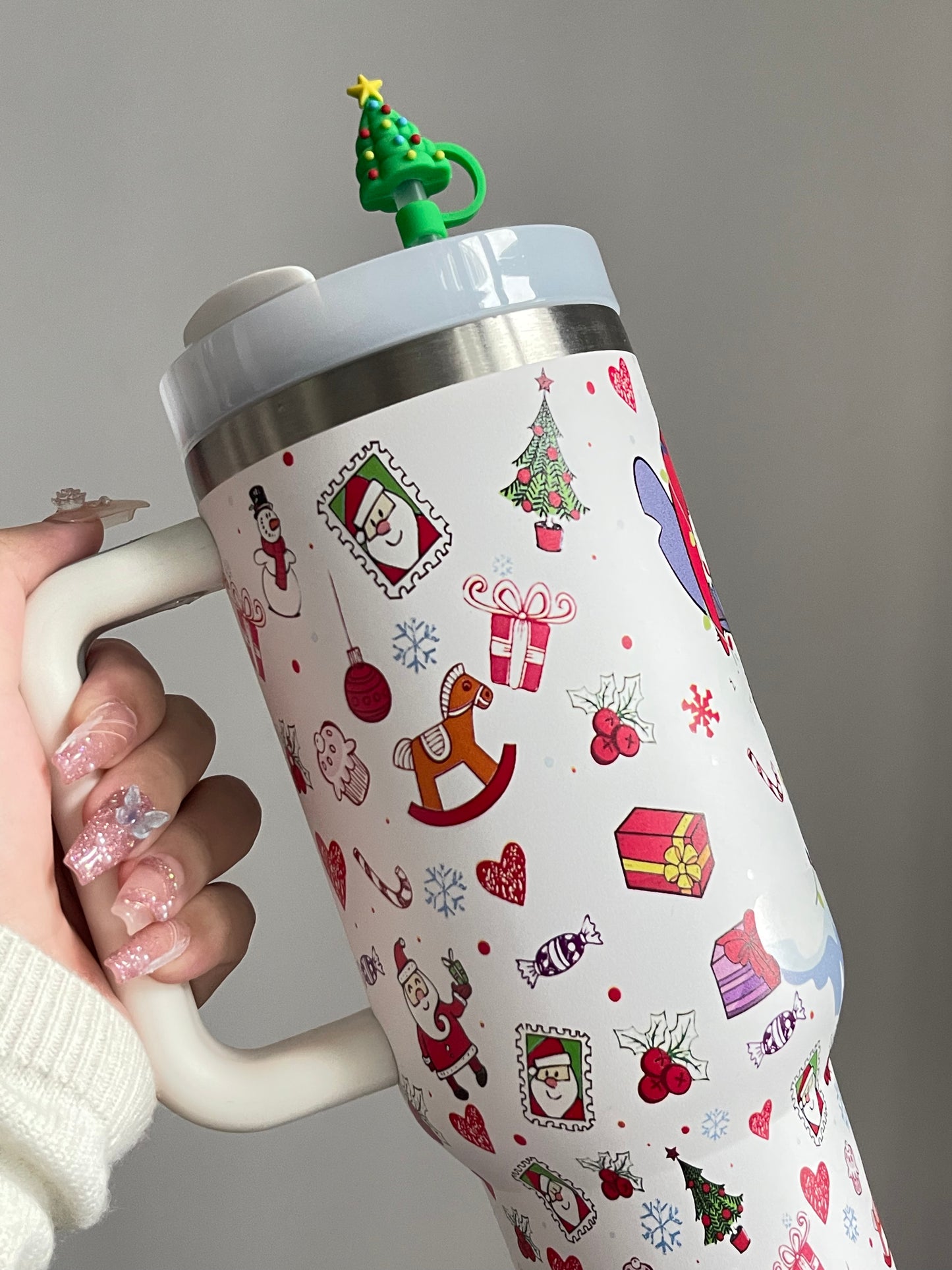 SipSweetie|Christmas Stitch In-Car Insulated Cup 1200 ml Tumbler with Handle Stainless Steel Insulated Cup with Lid #0006