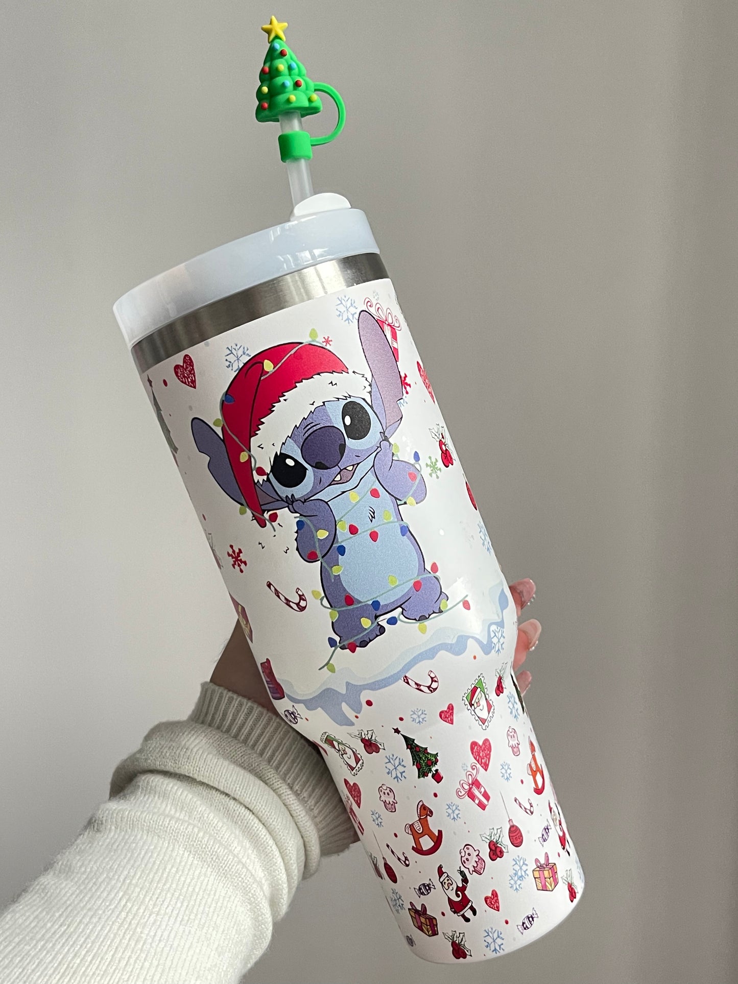 SipSweetie|Christmas Stitch In-Car Insulated Cup 1200 ml Tumbler with Handle Stainless Steel Insulated Cup with Lid #0006
